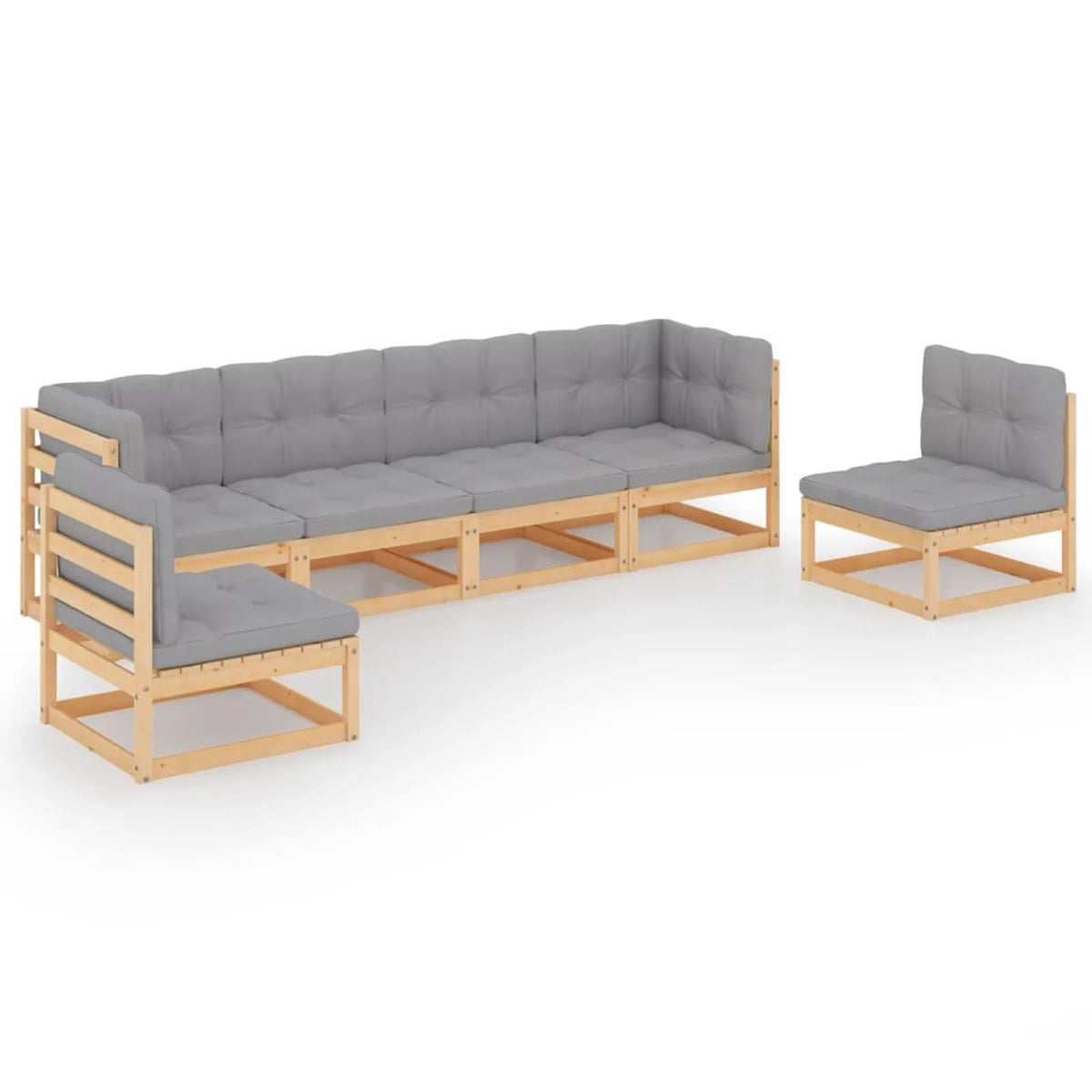 6 Piece Wooden Patio Lounge Set with Gray Cushion R1216