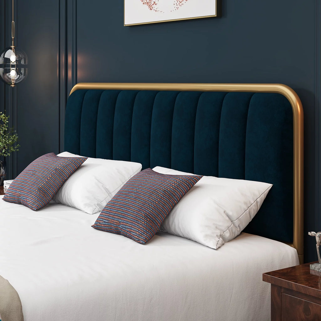 Queen Size Metal Bed Frame with Upholstered Headboard Y543918