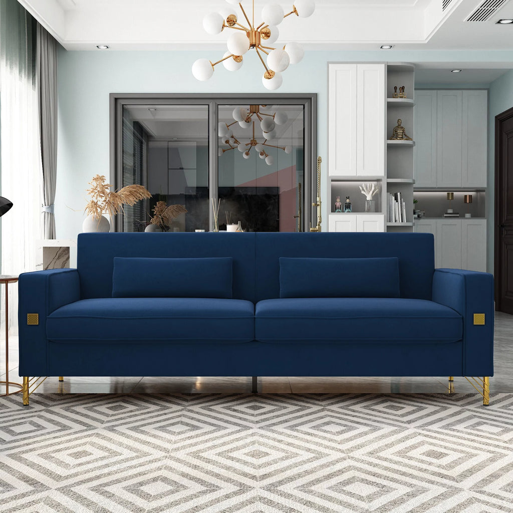 Orange Velvet 3-Seater Sofa with Gold Legs Q617