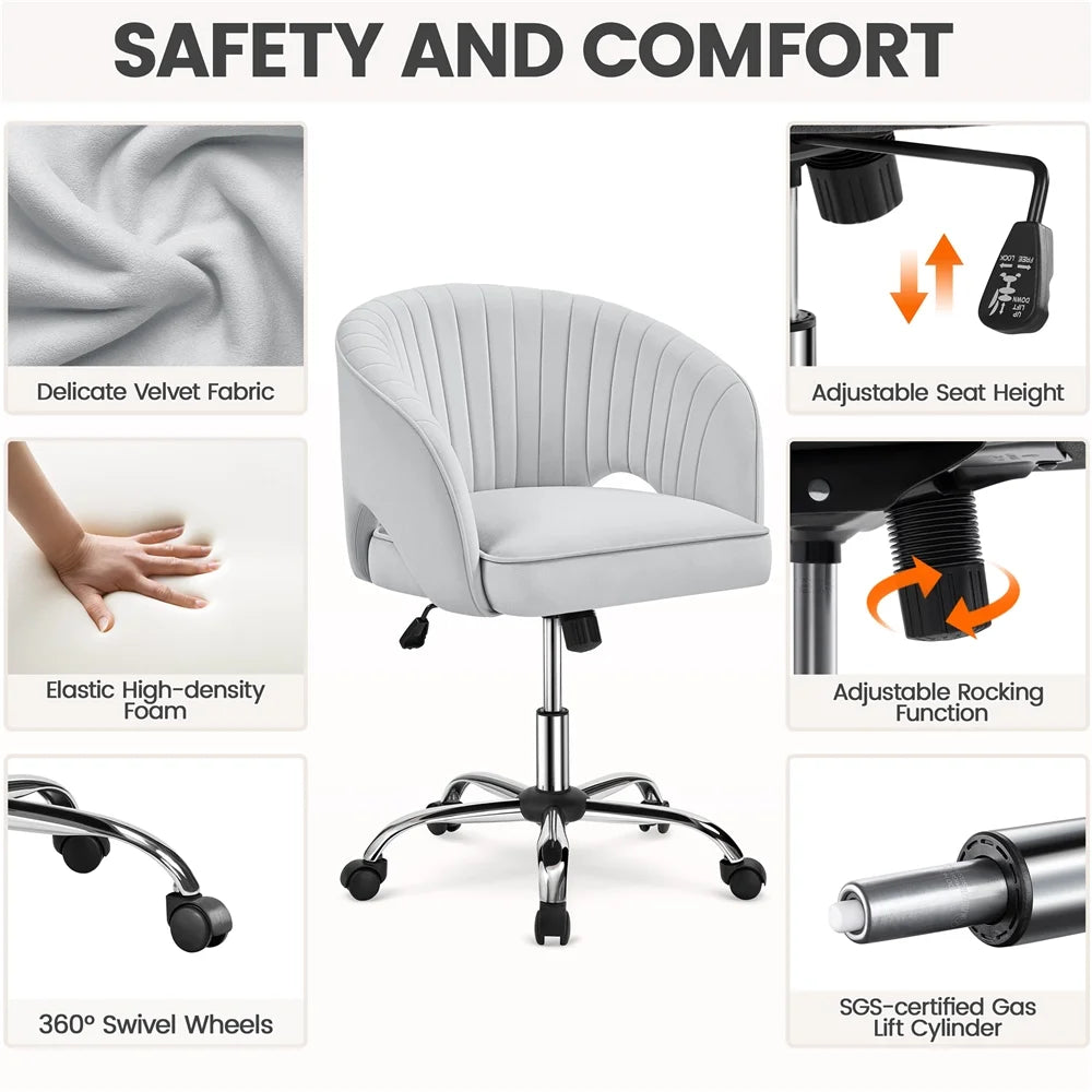 Light Gray Velvet Swivel Office Chair Z526
