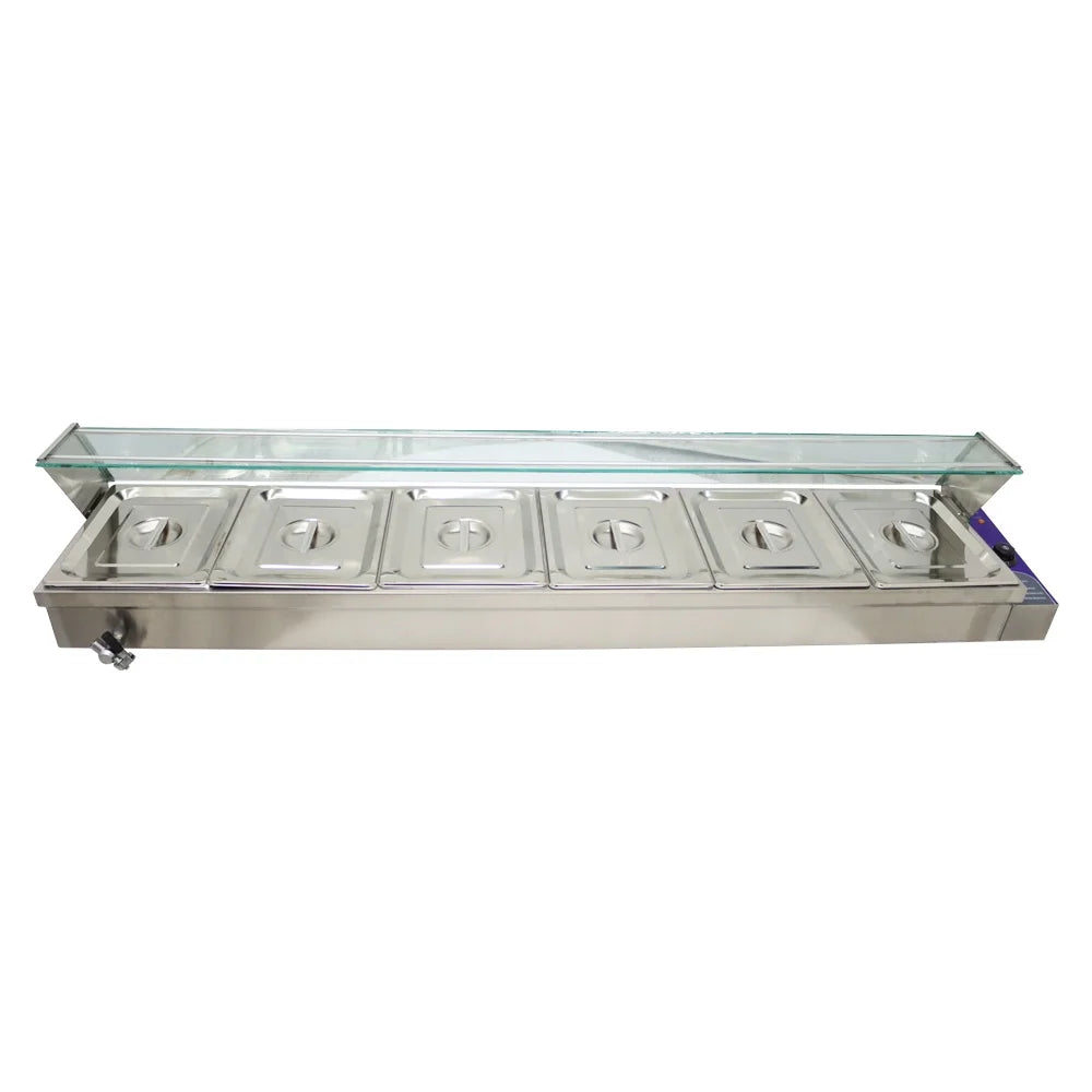 Electric Commercial Bain-marie Buffet Food Warmer Steam Table with Glass Guard 6-Pan I464