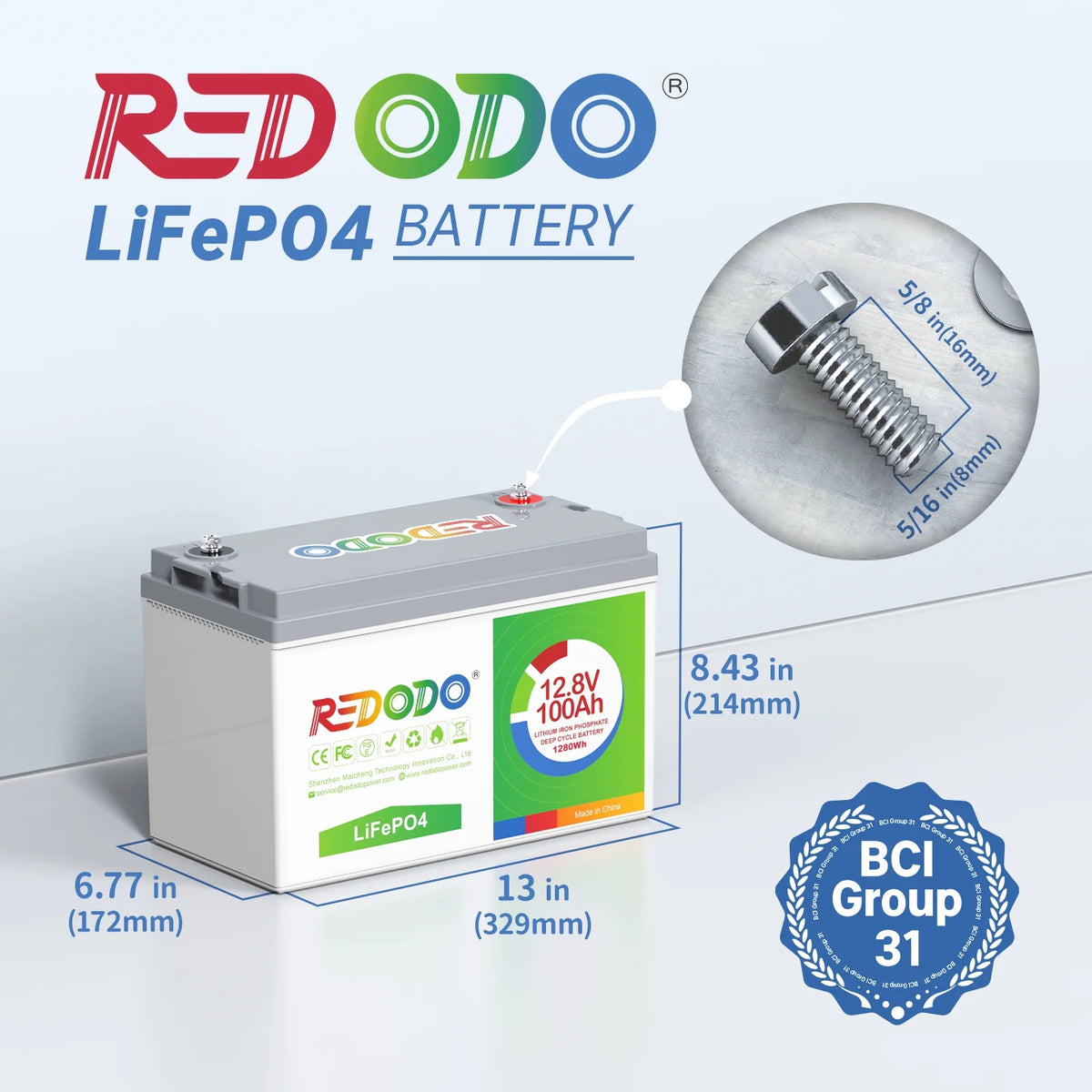 12V 100Ah LiFePO4 Deep Cycle Lithium Battery with 100A BMS B38312