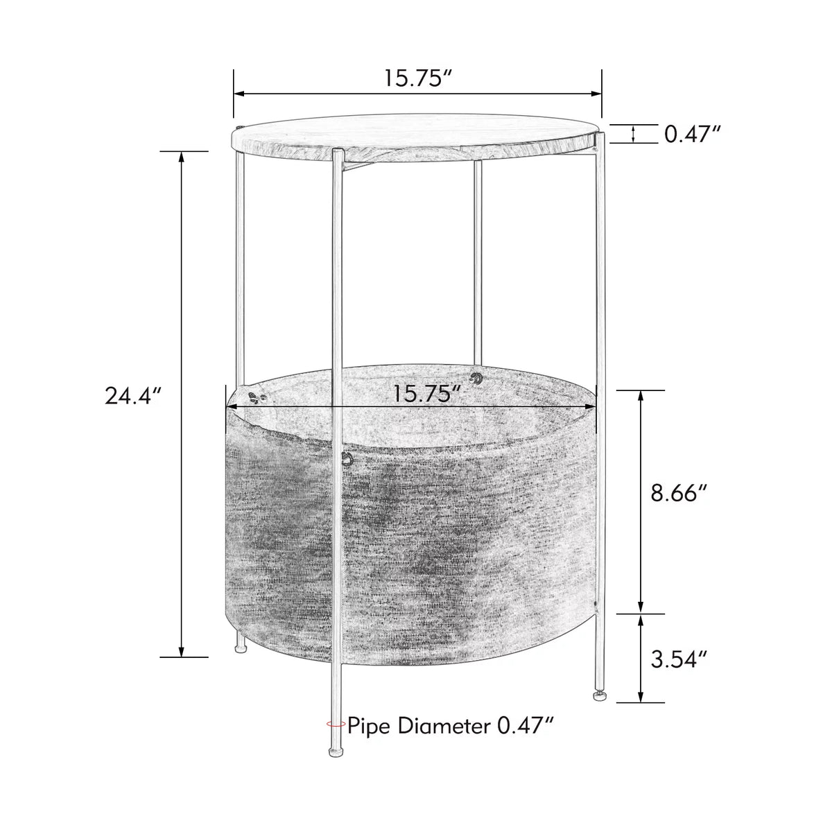 Round Wood Bedside Table with Storage Basket X667257