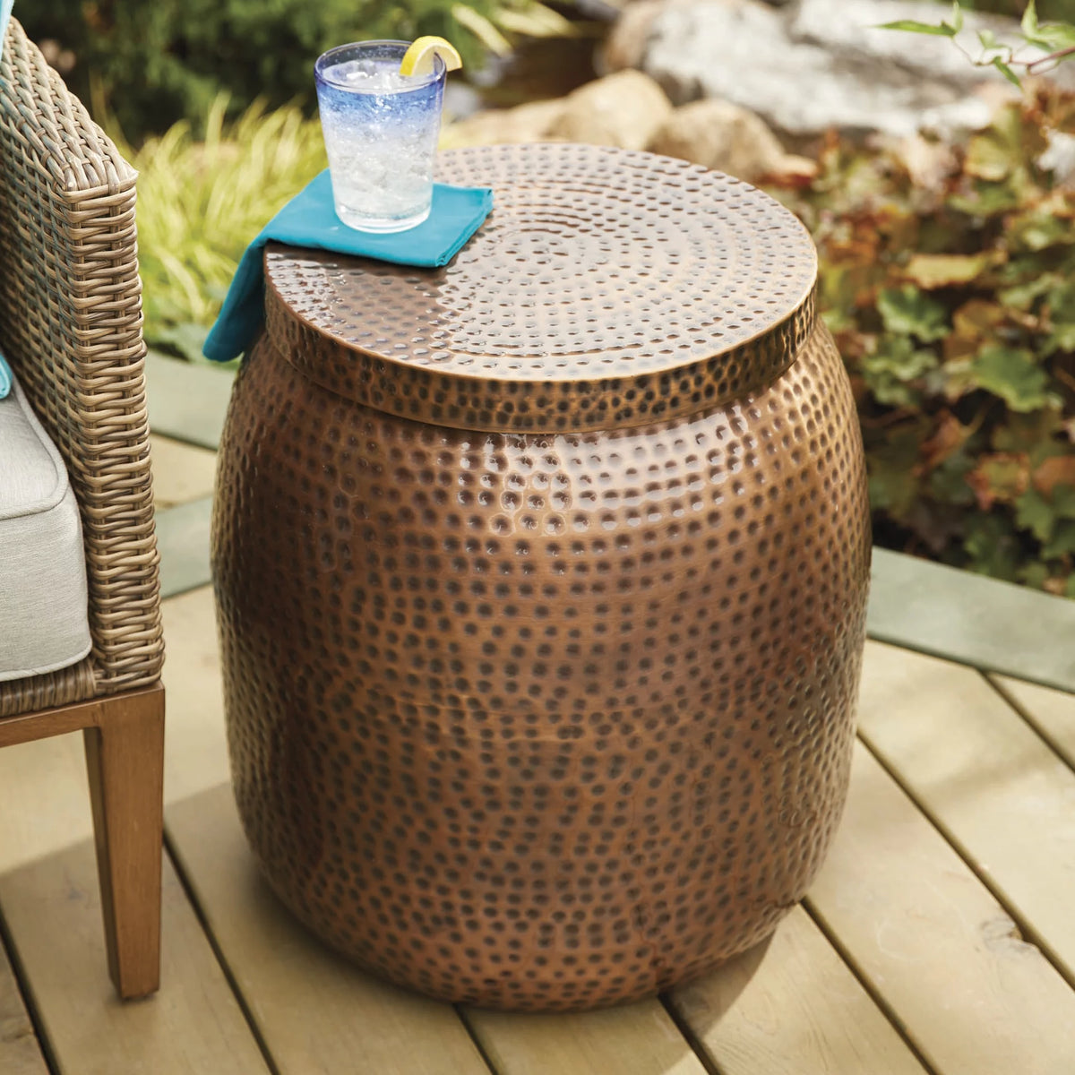 20" Hammered Finish Metal Garden Stool W7067