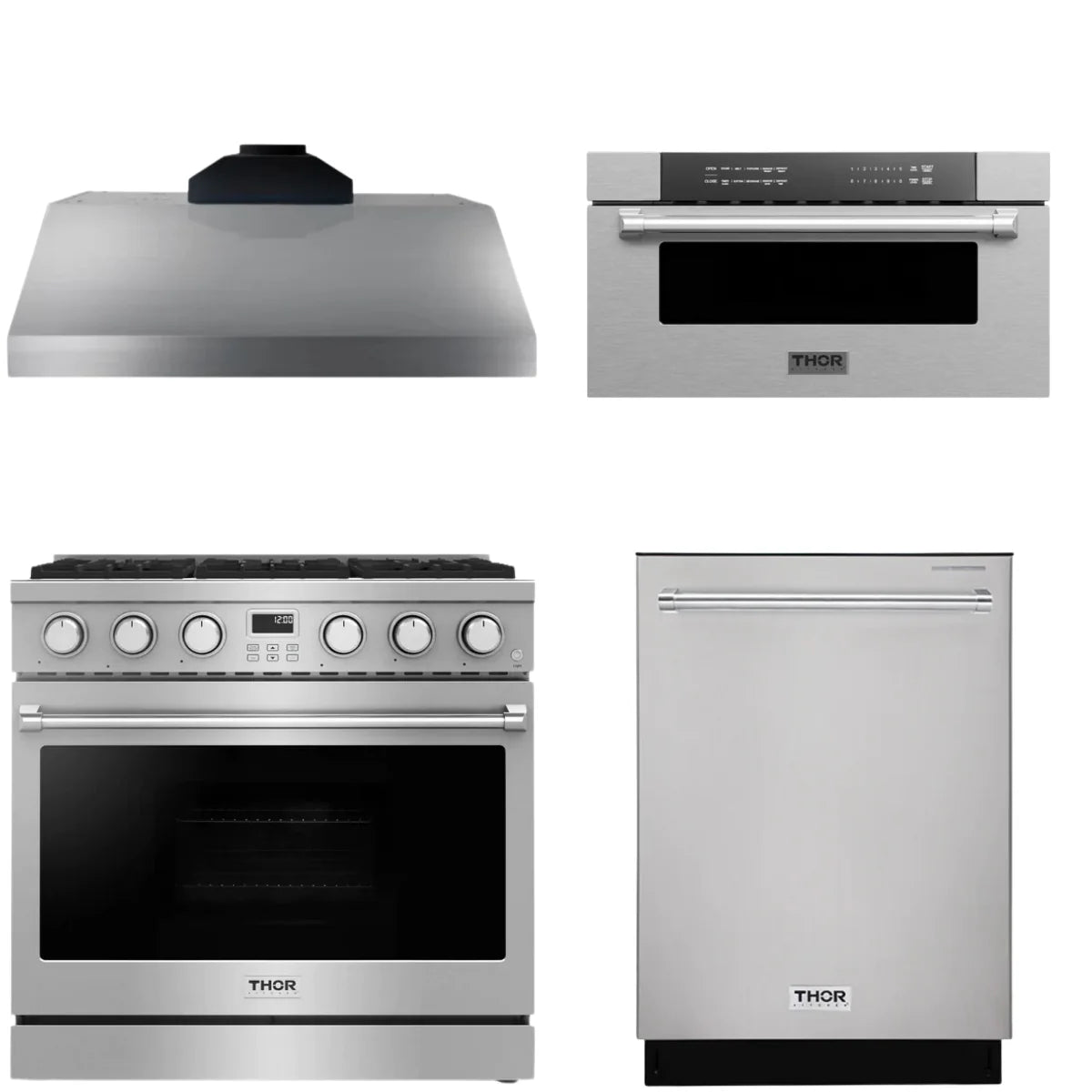 36 Gas Range, Range Hood, Dishwasher and Microwave U378
