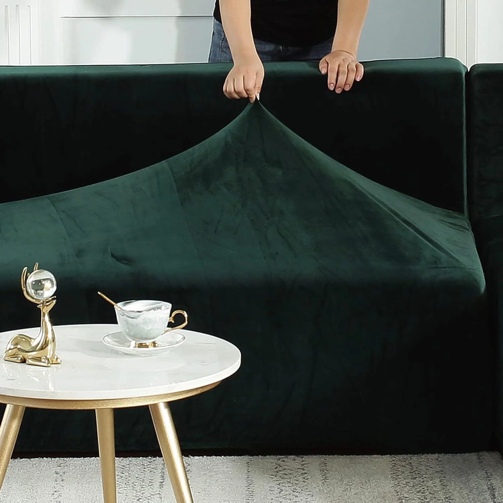 Velvet L Shape Sofa Cover with 2 Pillowcases B77956