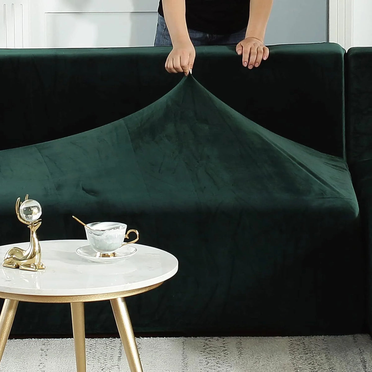 Velvet L Shape Sofa Cover with 2 Pillowcases B77956