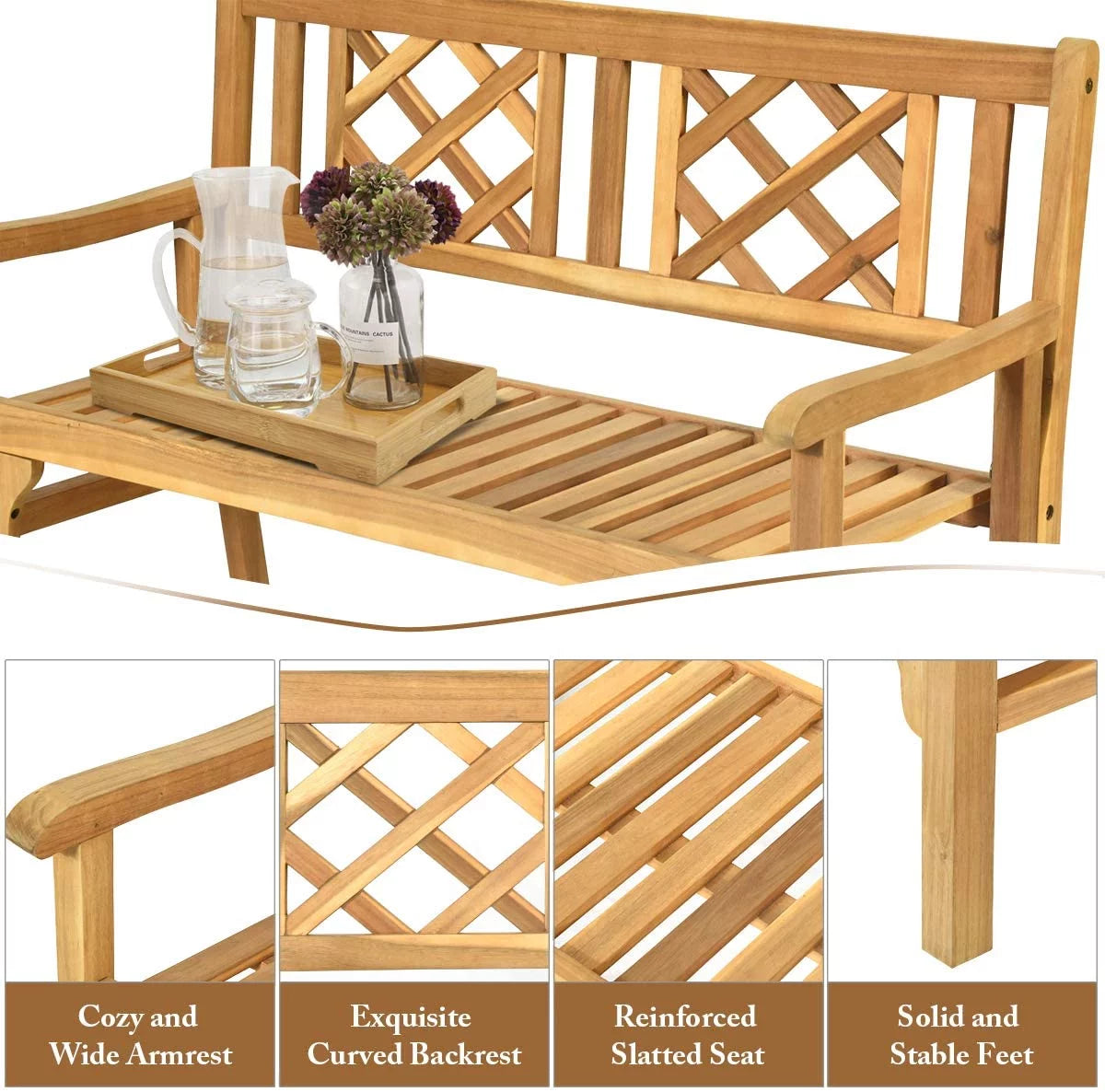 4 Ft Teak Acacia Wooden Patio Bench U34983