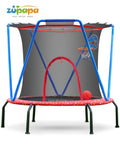 66 Kids Trampoline with Basketball Hoop and Safety Enclosure Net T806810