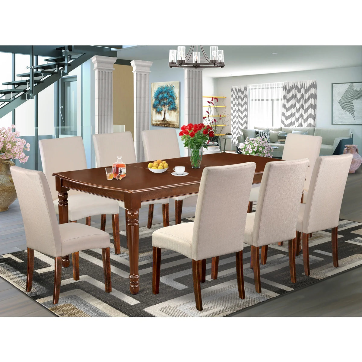 60/78 Inch Dining Table with 8 Parson Chair D736785