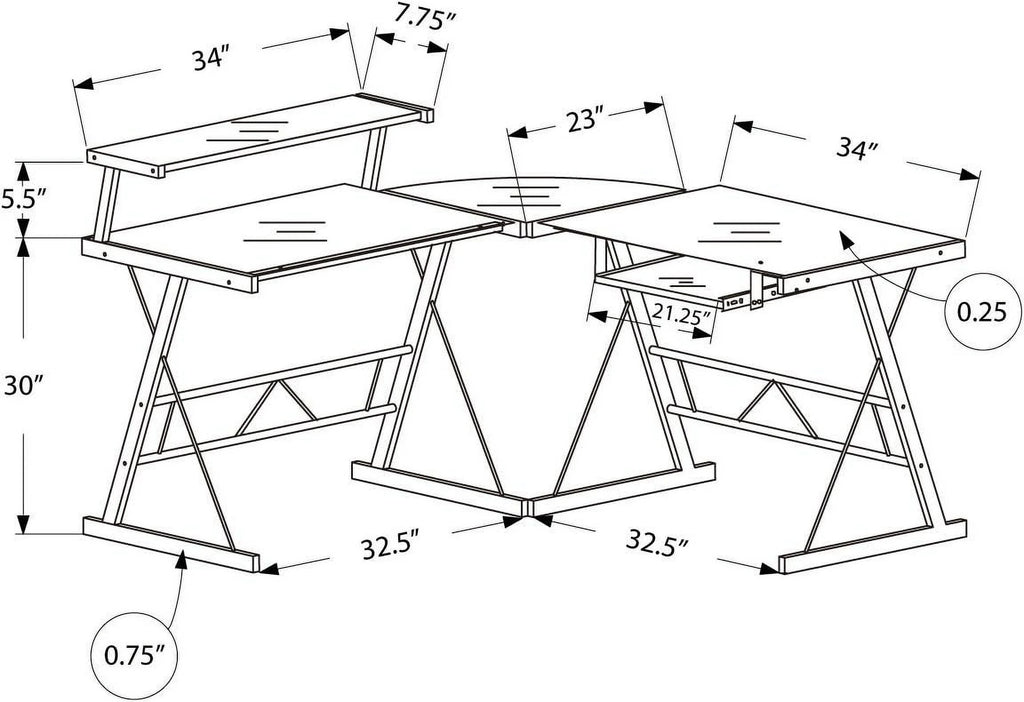 L-Shaped Corner Computer Desk with Shelf Black Frame Y87119
