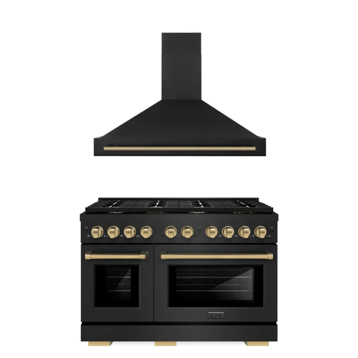 48 In. Gas Range and Range Hood in Black Stainless Steel Q418