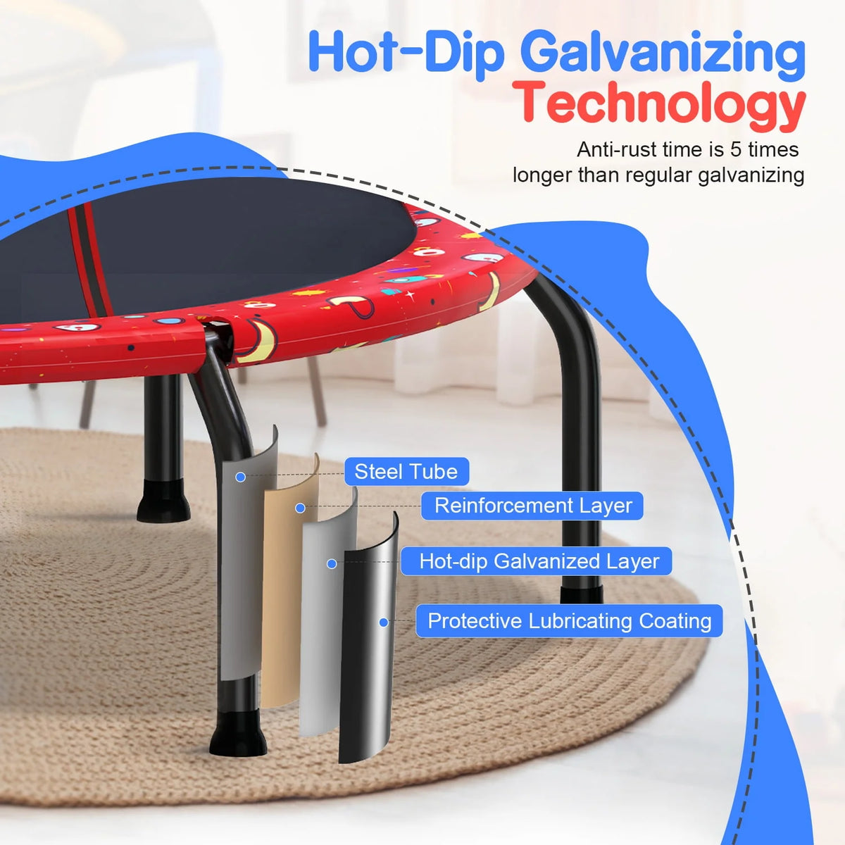 66 Kids Trampoline with Basketball Hoop and Safety Enclosure Net T806810