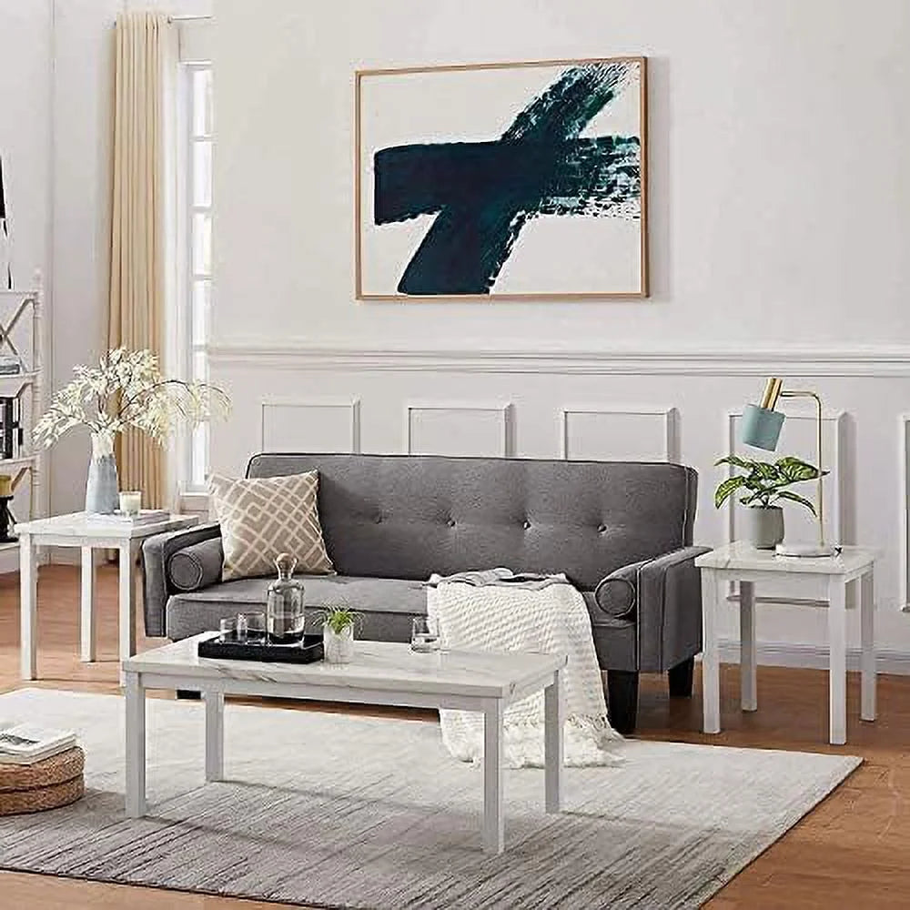 3 Piece Faux Marble Coffee Table Set with Black Metal Frame M60917