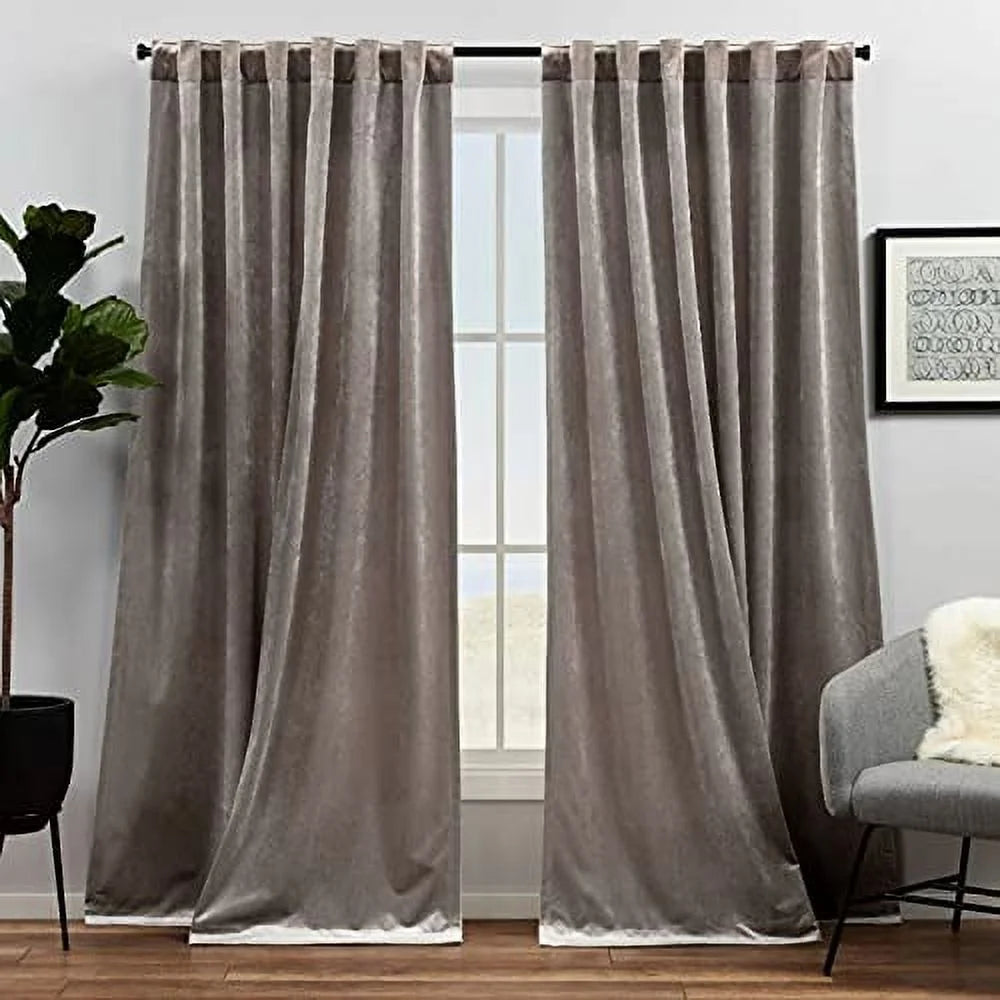Velvet Light Filtering Hidden Tab Top Curtain Panel Pair, 52"x84", Taupe F18841