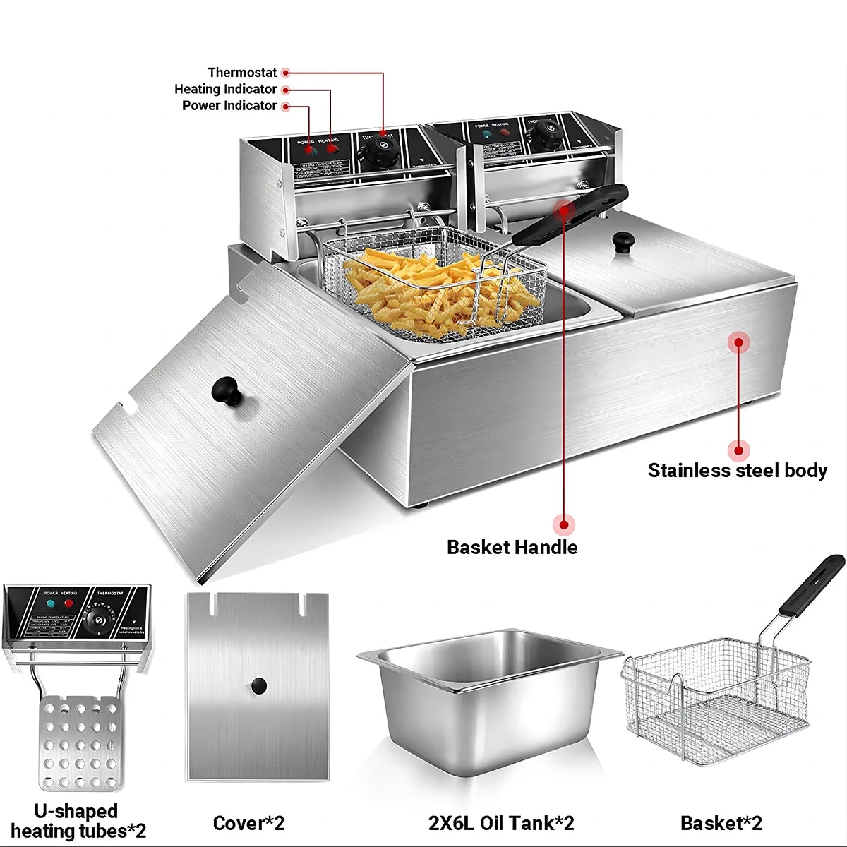 3400W Deep Fryer with Dual Baskets 6L Tank W27572