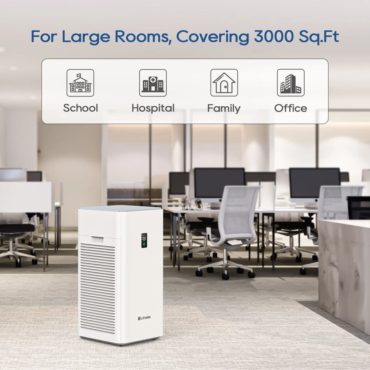 Large Room Air Purifier H13 True HEPA 4555 Sq.Ft Coverage 24dB Low Noise Smart Air Purifier H3052
