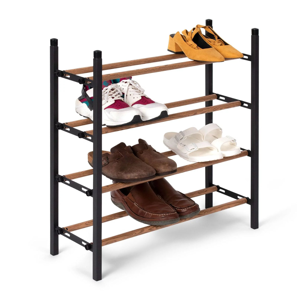 Expandable 4 Tier Metal Shoe Rack Organizer, Black & Brown L61561