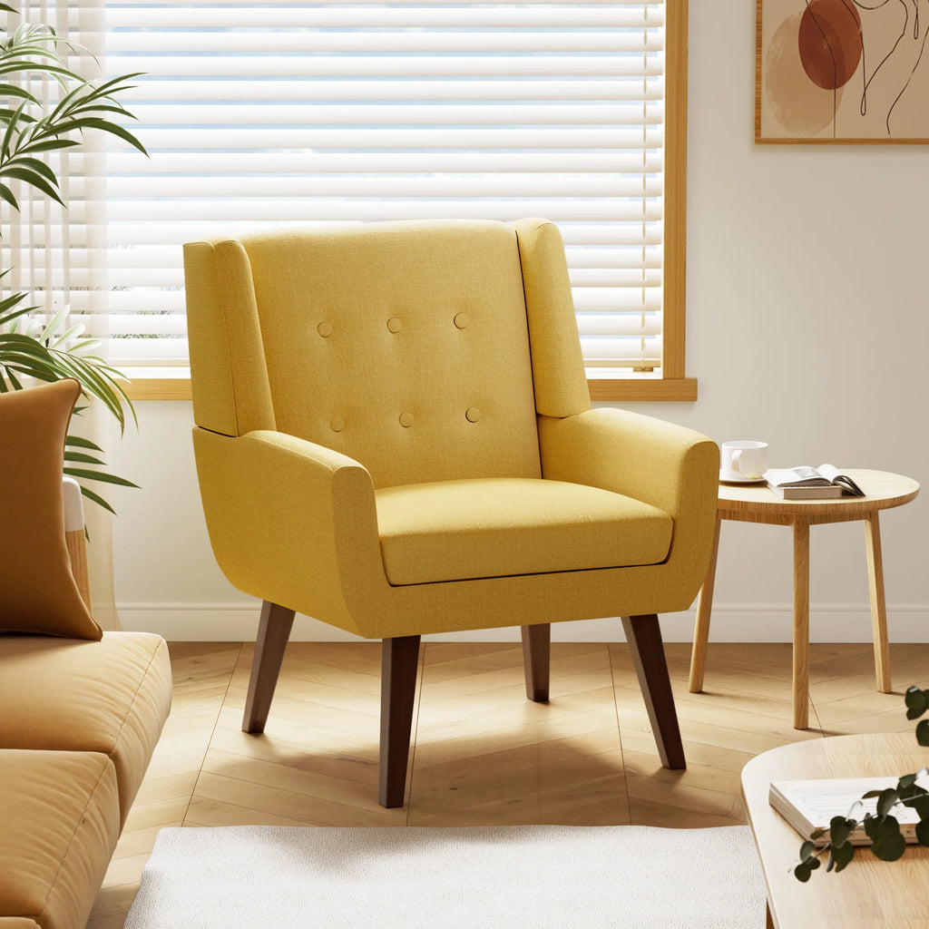 Yellow Linen Fabric Upholstered Accent Chair V91705