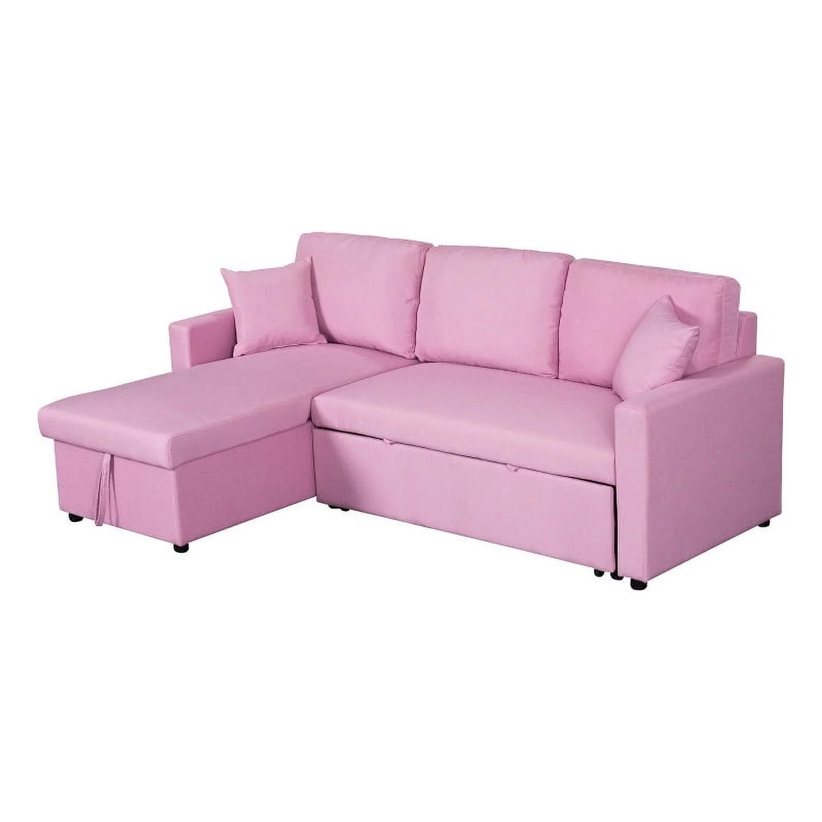 Pink Fabric Reversible Sleeper Sectional Sofa with Storage Chaise B666206
