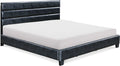 Black Linen Tufted Slat Bed D140