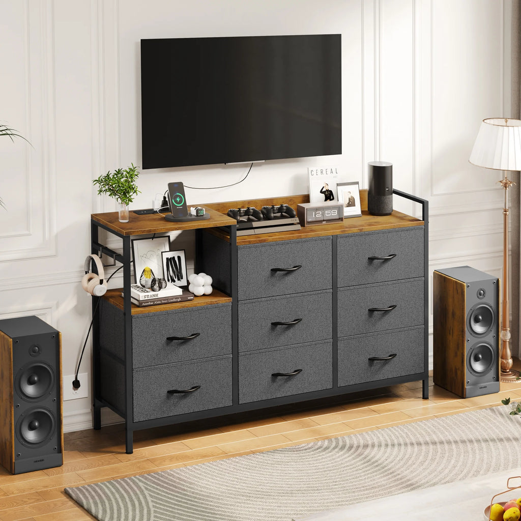 Black 8 Drawer Dresser with Charging Station K800100