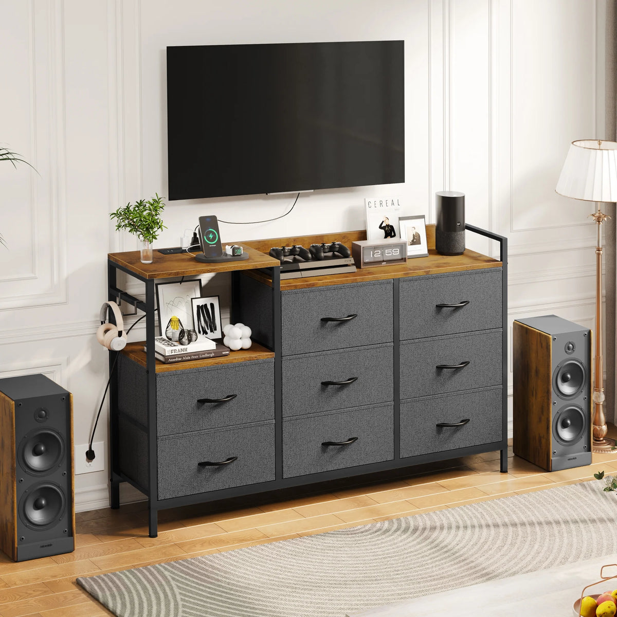 Black 8 Drawer Dresser with Charging Station K800100