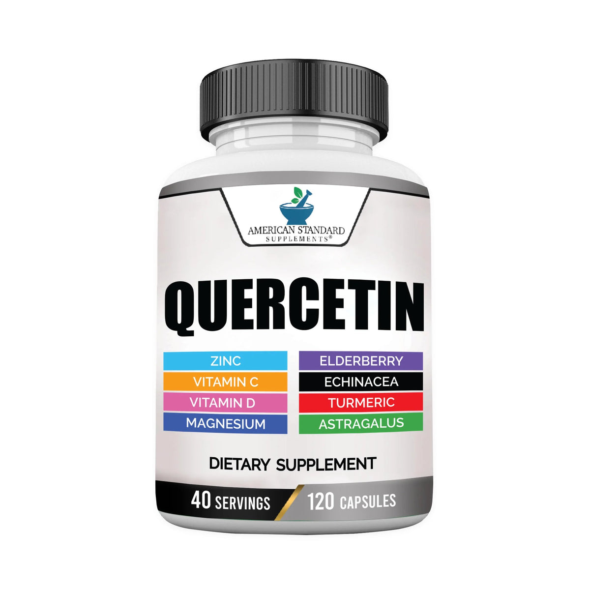 Quercetin 1000mg with Zinc Vitamin C Vitamin D3 Magnesium Elderberry Echinacea Turmeric Astragalus 120 Capsules F6179