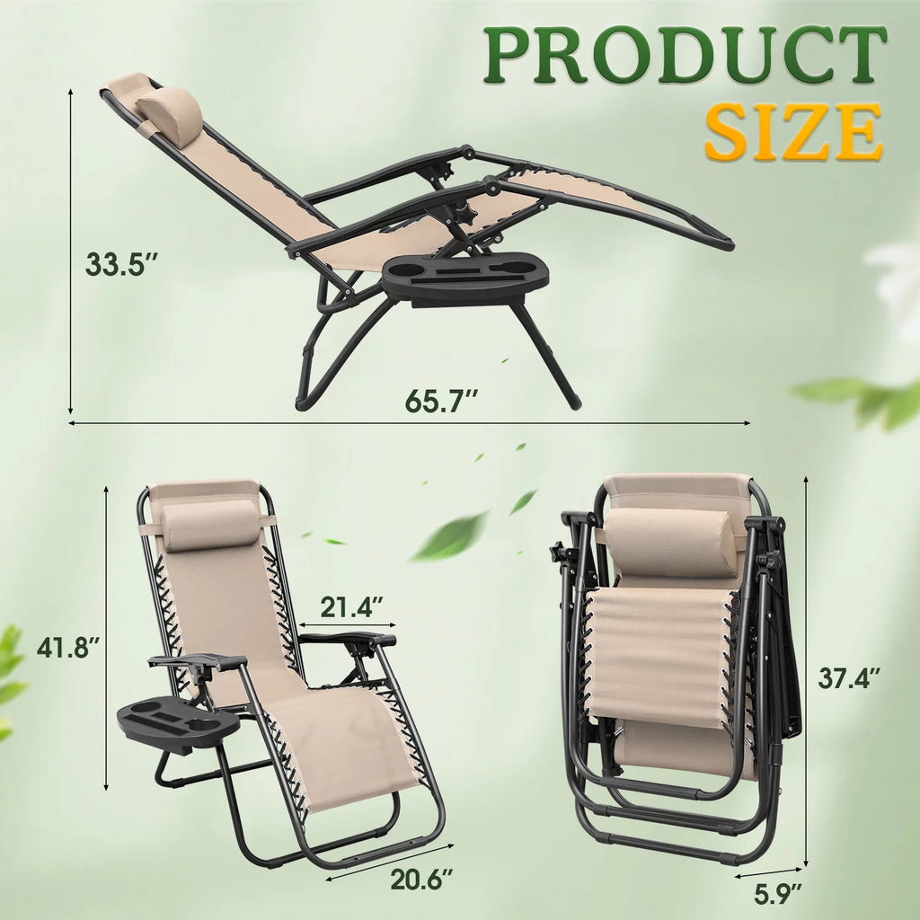 Beige Zero Gravity Foldable Lounge Chair Pack of 2 E800336