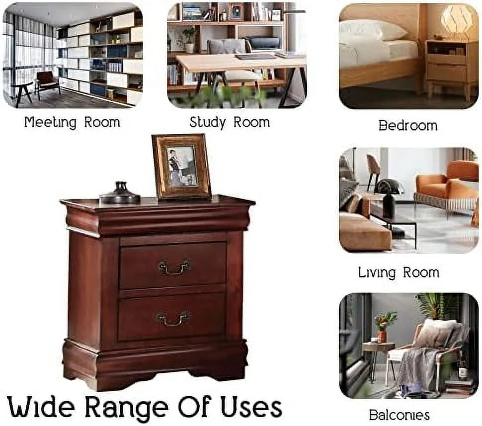 Small Wooden Nightstand with 2 Drawers N838