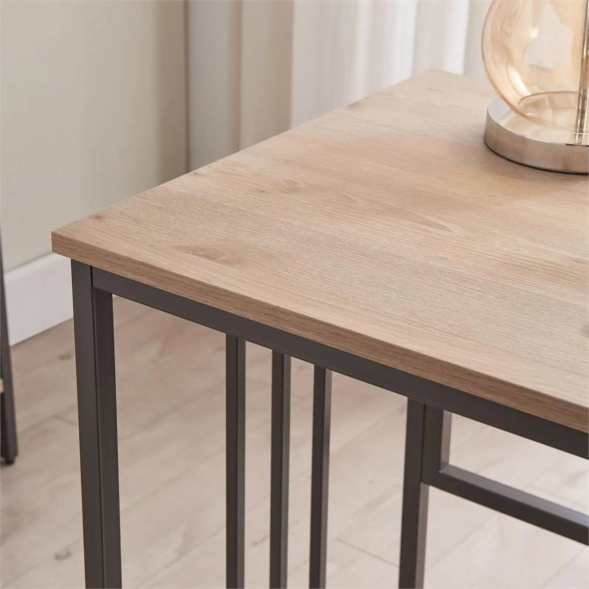 White Oak Gunmetal Slatted Desk Q646