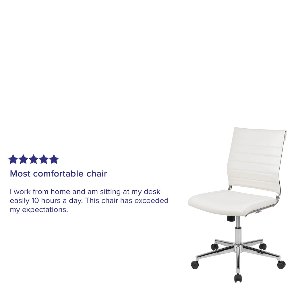 White Ergonomic Swivel Office Chair Faux Leather Mid-Back Armless Z823