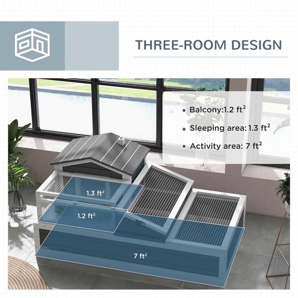 3-Room Wooden Tortoise Habitat House with Balcony V797335