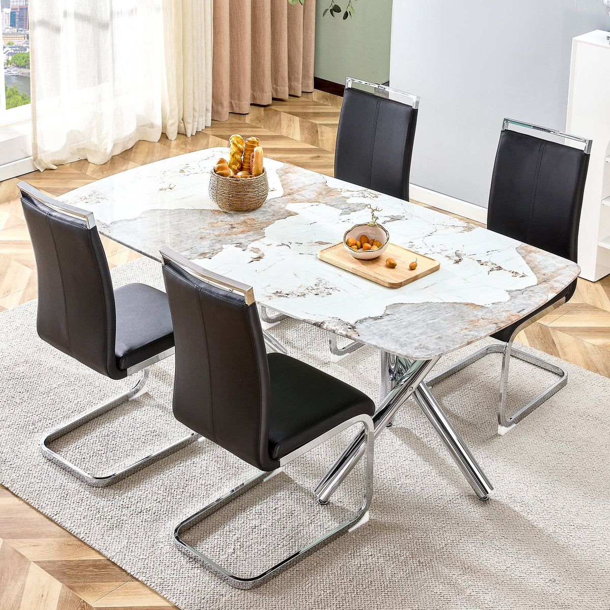 71" Rectangular Tempering Glass Dining Table with Metal Legs M310887