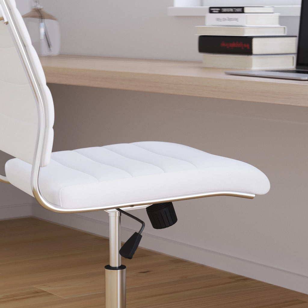 White Ergonomic Swivel Office Chair Faux Leather Mid-Back Armless Z823