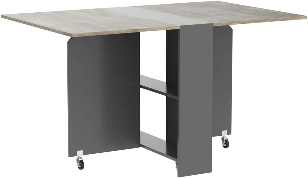 Folding Drop Leaf Dining Table with 6 Wheels and Storage Shelf N8613