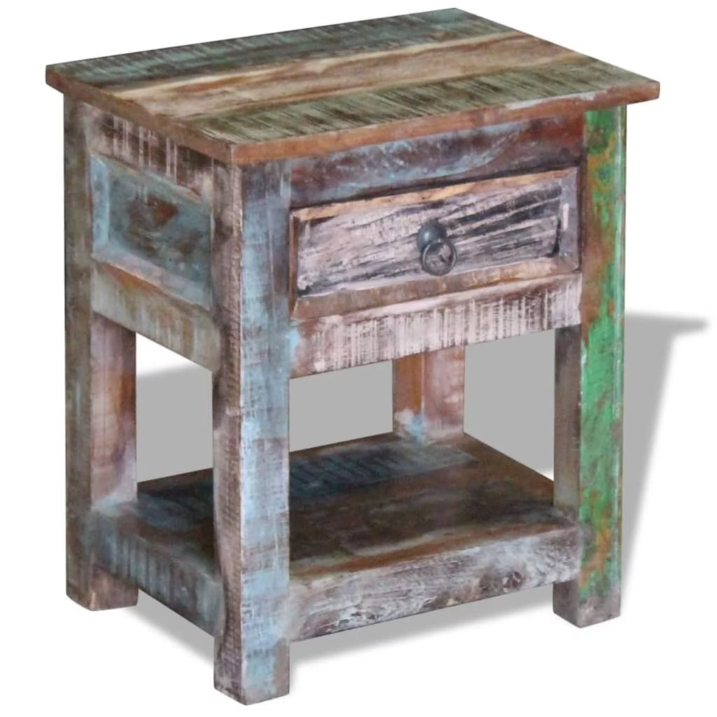 Solid Reclaimed Wood Side Table with 1 Drawer P743