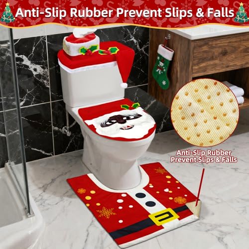 Black 4 Pcs Christmas Toilet Seat Cover Set Q782131