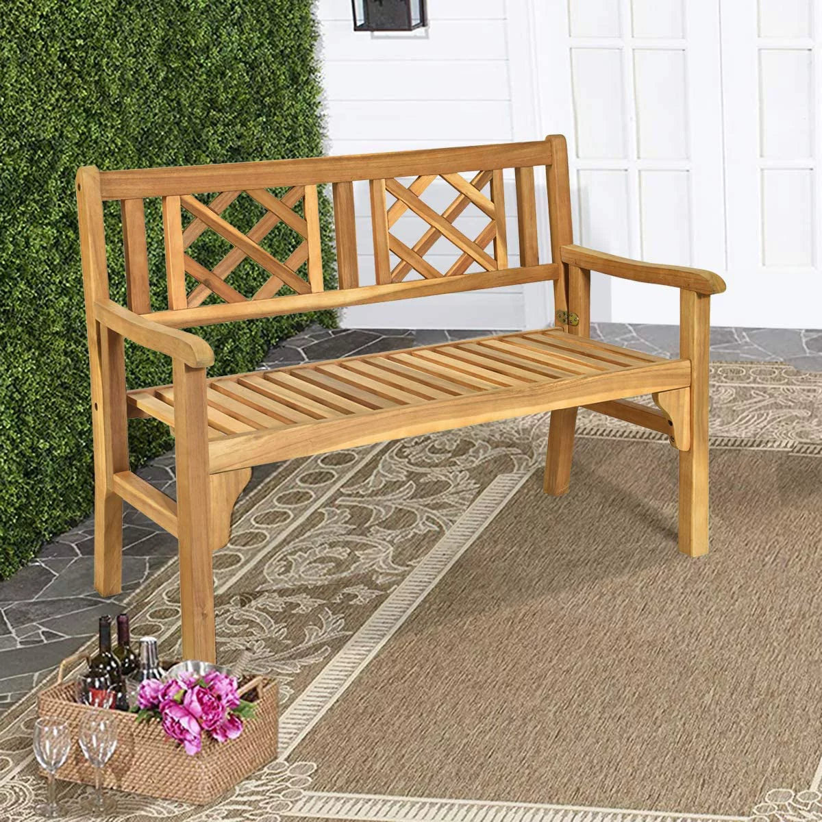 4 Ft Teak Acacia Wooden Patio Bench U34983