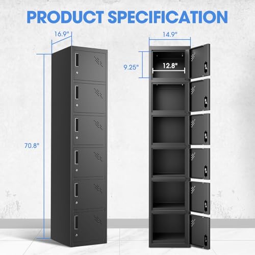 Metal Storage Cabinet with Keys, 71" 1 Door Black P34561