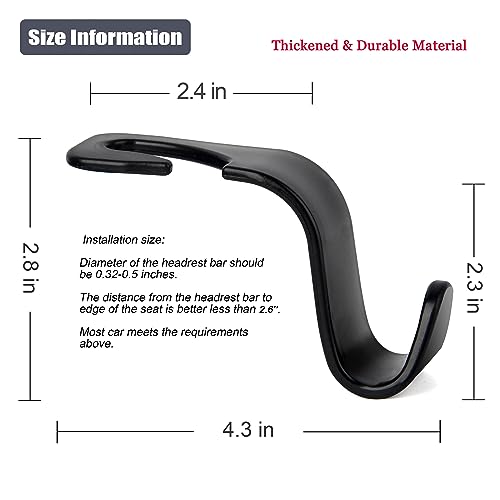 Car Seat Headrest Hook 4 Pack Storage Organizer Black I255823