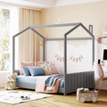 Full Size Beige Velvet Upholstered Platform Bed with Headboard & Footboard S9319