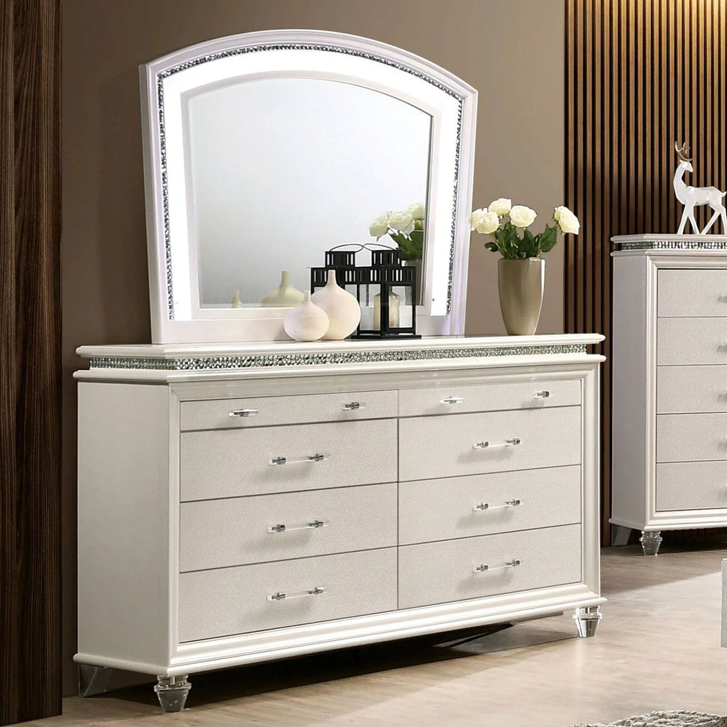 Pearl White 4pc Queen Size Bedroom Set Dresser Mirror Nightstand H603689