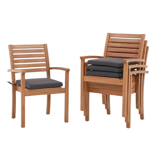 Stackable Acacia Wood Patio Dining Chairs Set of 4 with Cushion H462083