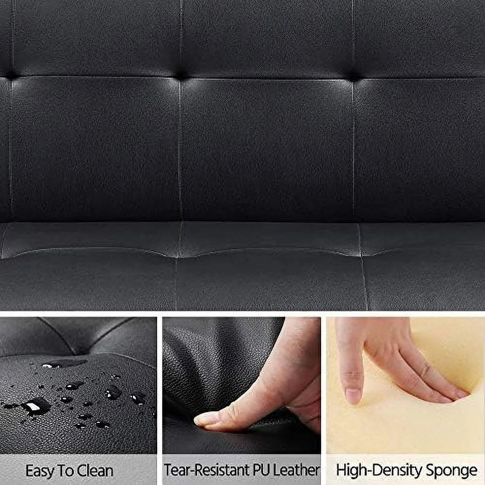 Black Faux Leather Folding Futon Sleeper Bed I443