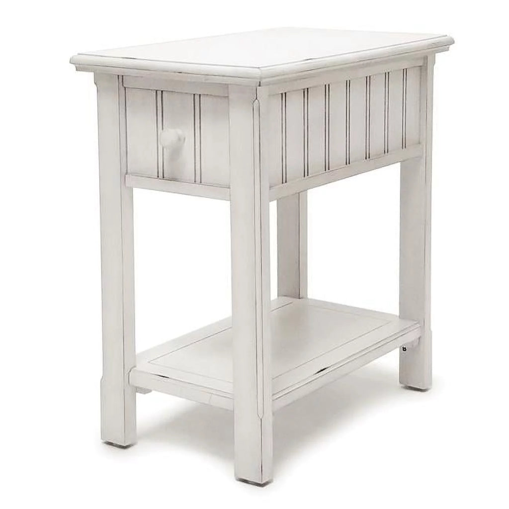 White Wood Chairside Table with Lower Shelf I25842