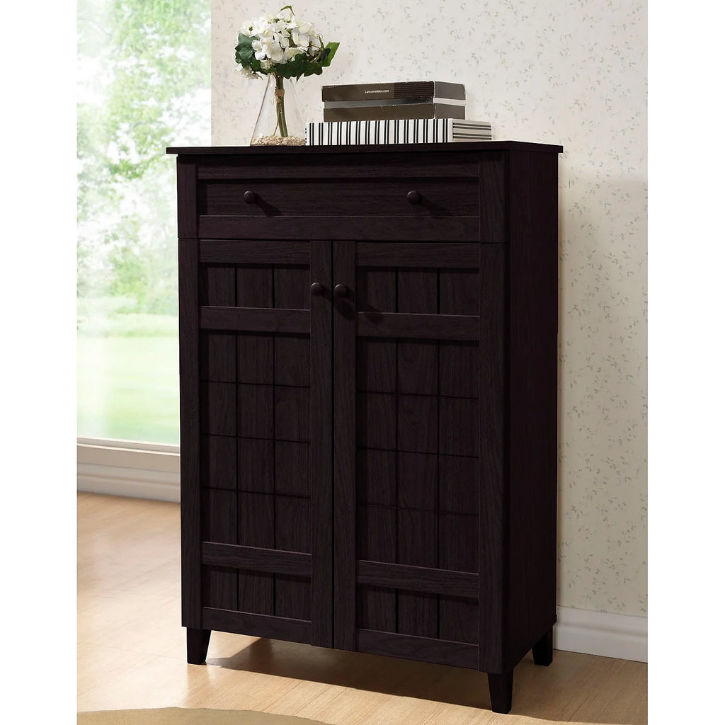 Dark Brown Wood Shoe Cabinet Q392566