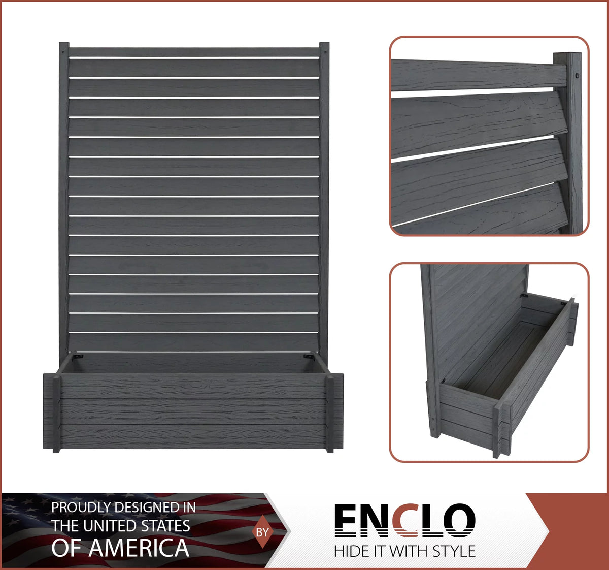 Charcoal Louvered Freestanding Screen with Planter Box G55981