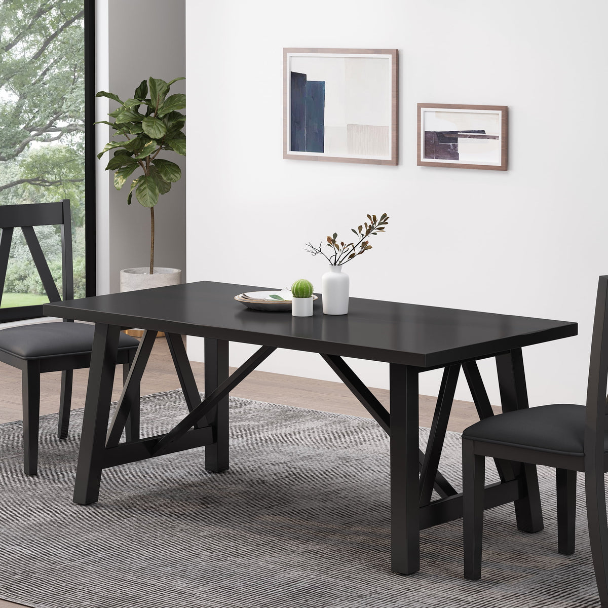 Black Farmhouse Wood Dining Table V7739
