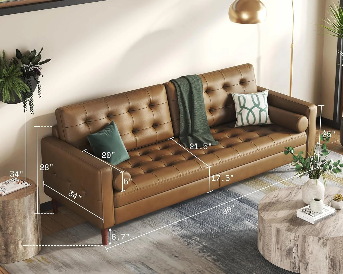 Brown Leather 2 Piece Set 3 Seater Sofa X203